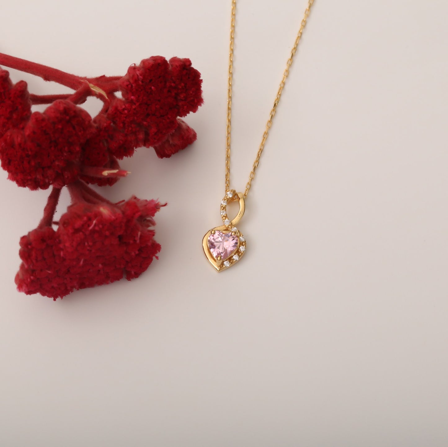 Pink Tourmaline Infinity Heart Necklace in 14K Solid Gold with Real Diamonds | October Birthstone Queen Jewelry Necklace