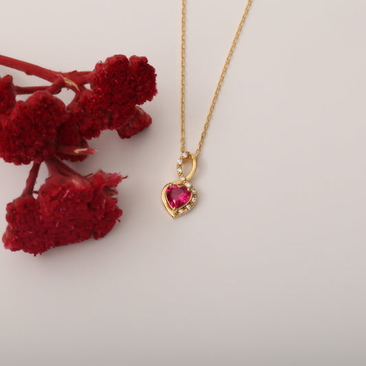 Ruby Infinity Heart Necklace in 14K Solid Gold with Real Diamonds | July Birthstone Queen Jewelry Necklace