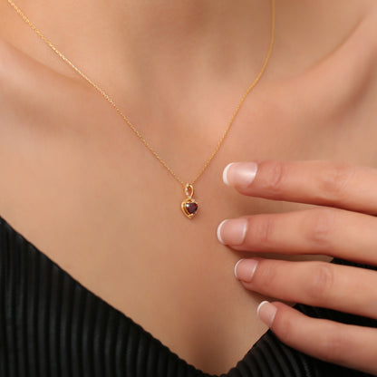 Garnet Infinity Heart Necklace in 14K Solid Gold with Real Diamonds | January Birthstone Queen Jewelry Necklace