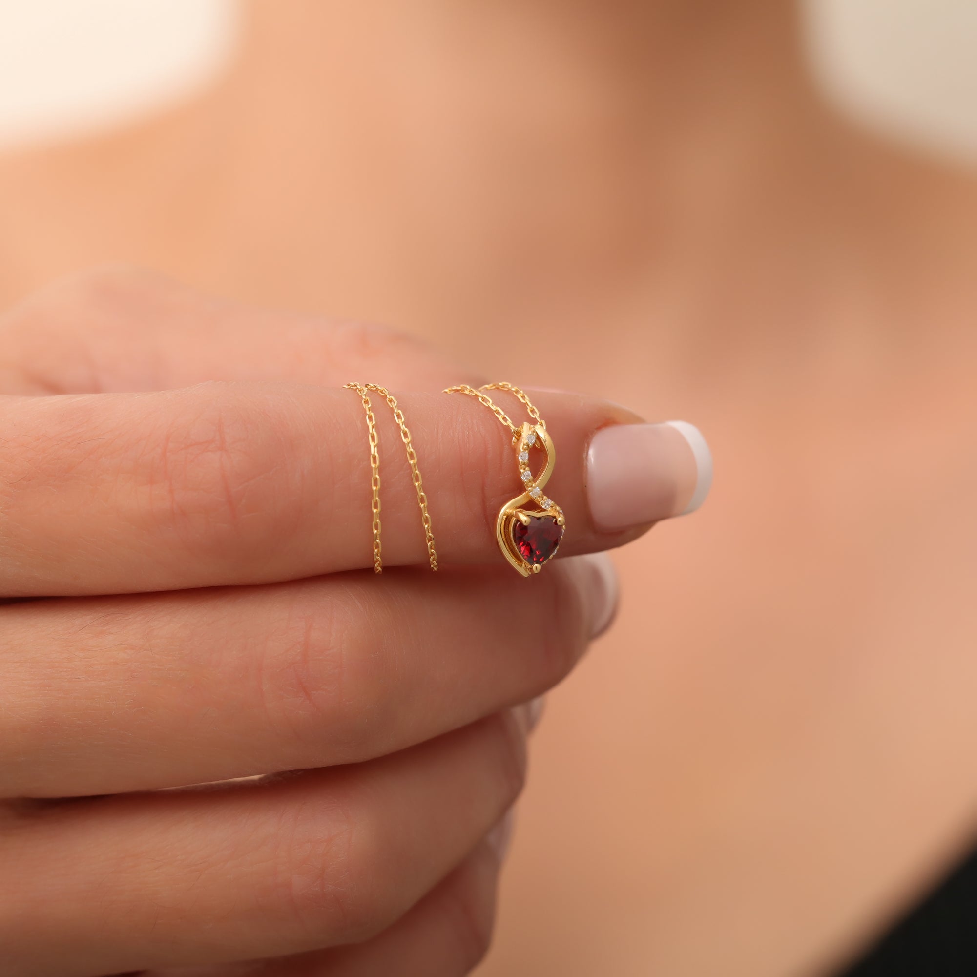 Garnet Infinity Heart Necklace in 14K Solid Gold with Real Diamonds | January Birthstone Queen Jewelry Necklace