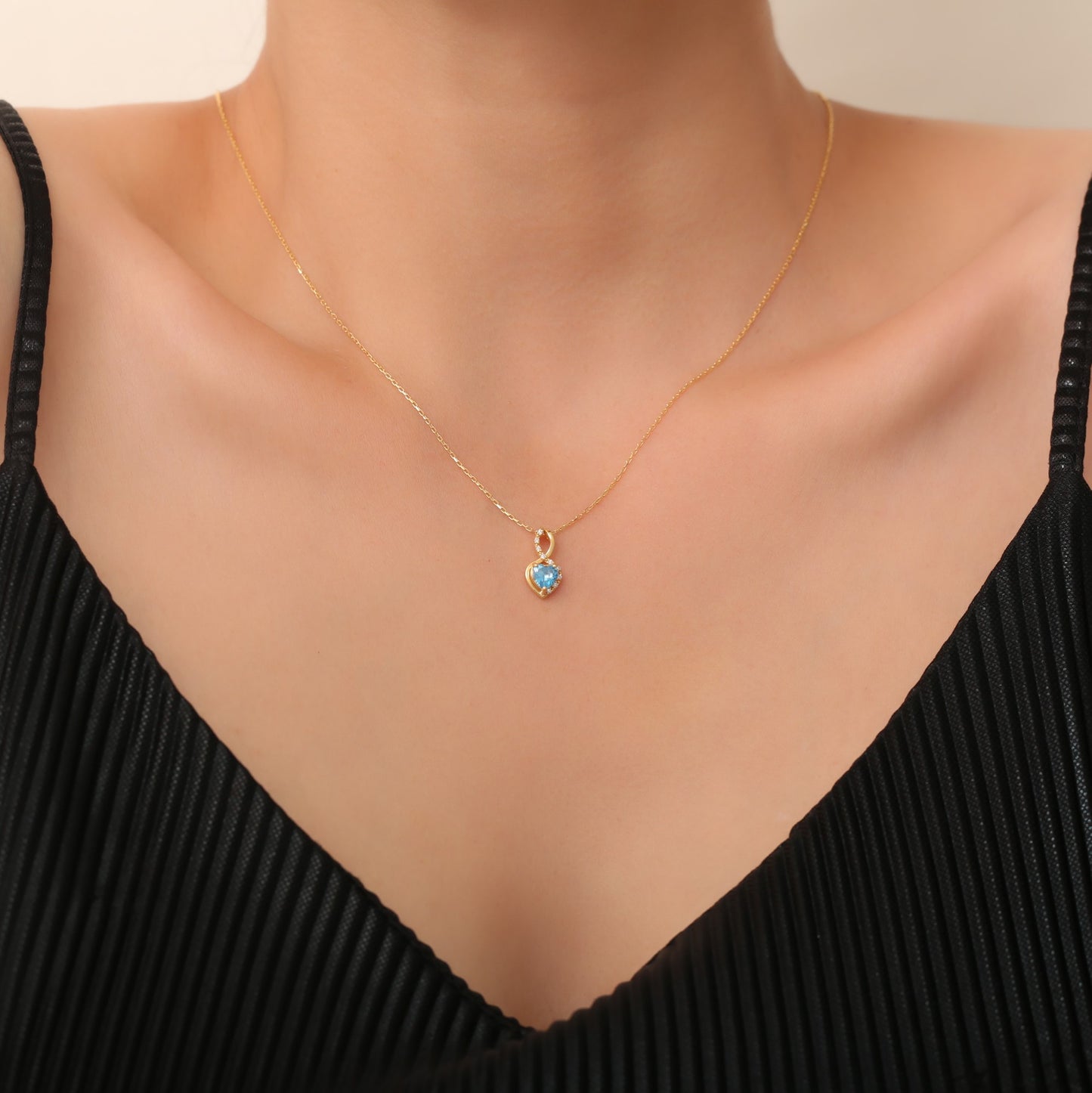 Blue Topaz Infinity Heart Necklace in 14K Solid Gold with Real Diamonds | December Birthstone Queen Jewelry Necklace