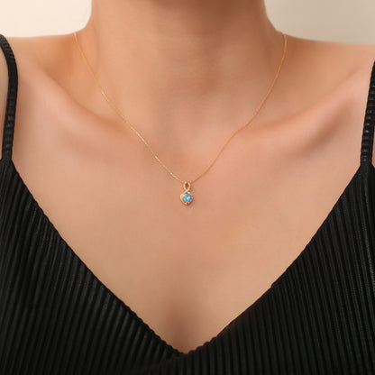 Blue Topaz Infinity Heart Necklace in 14K Solid Gold with Real Diamonds | December Birthstone Queen Jewelry Necklace