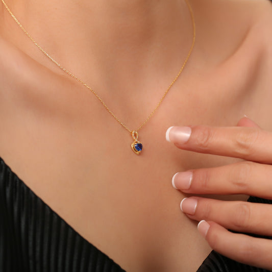 Sapphire Infinity Heart Necklace in 14K Solid Gold with Real Diamonds | September Birthstone Queen Jewelry Necklace