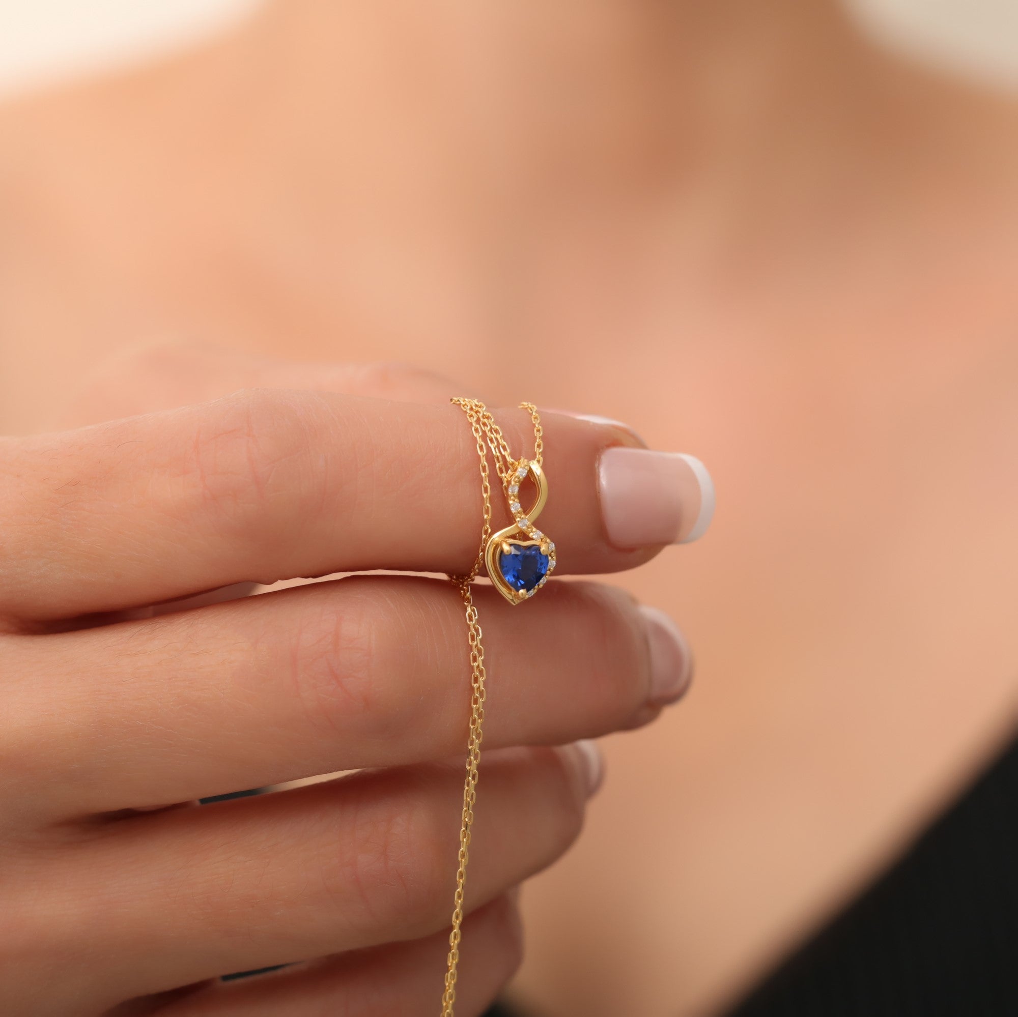 Sapphire Infinity Heart Necklace in 14K Solid Gold with Real Diamonds | September Birthstone Queen Jewelry Necklace