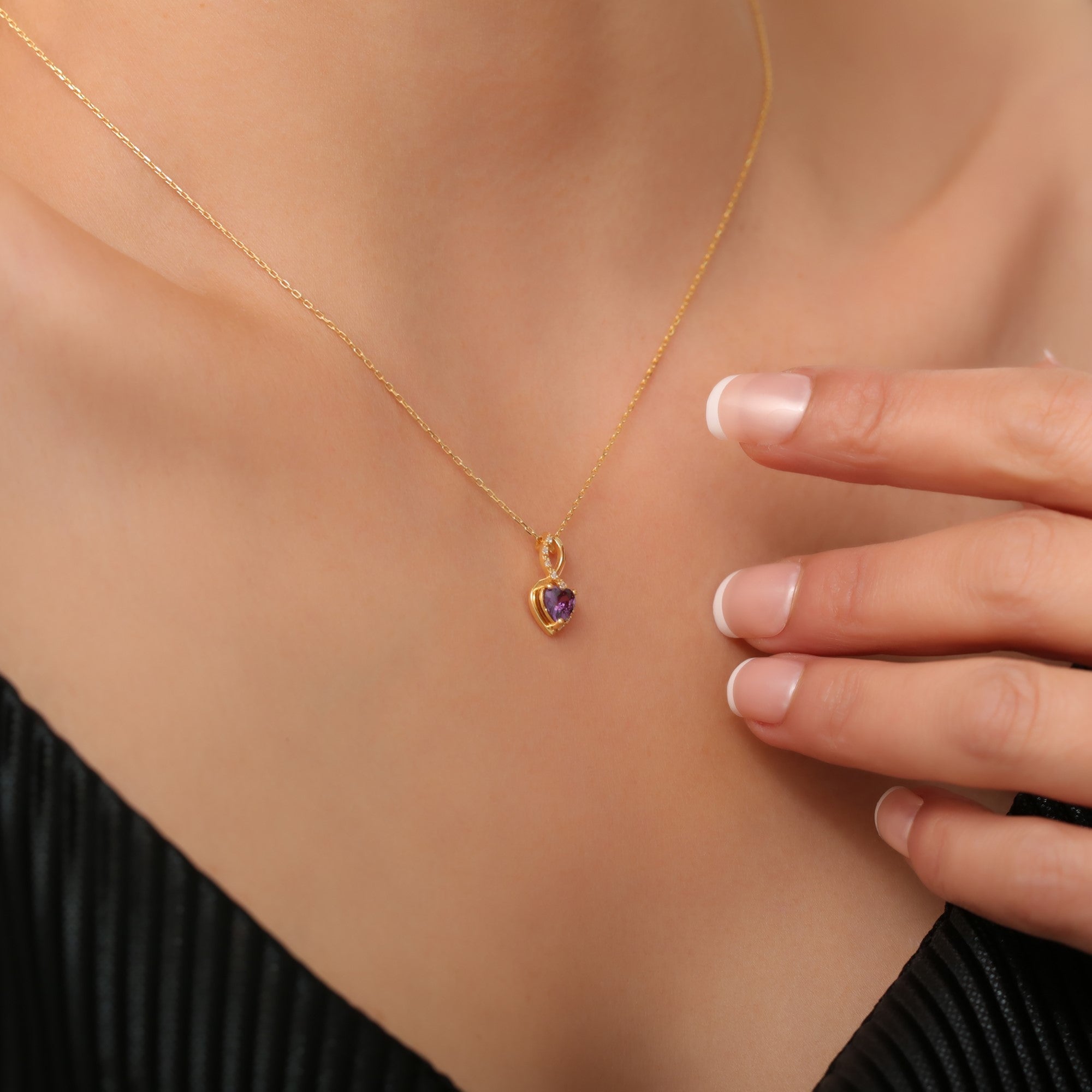 Amethyst Infinity Heart Necklace in 14K Solid Gold with Real Diamonds | February Birthstone Queen Jewelry Necklace
