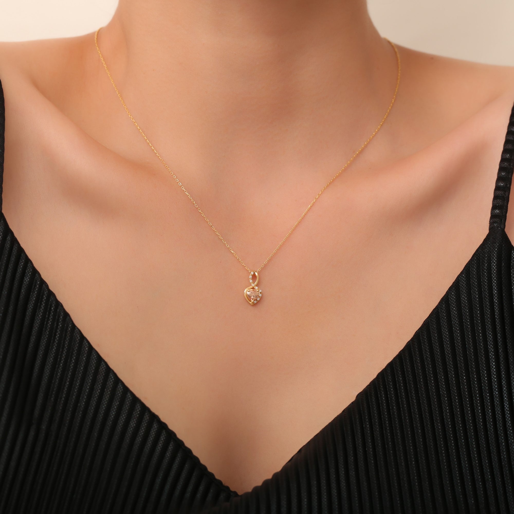 Citrine Infinity Heart Necklace in 14K Solid Gold with Real Diamonds | November Birthstone Queen Jewelry Necklace