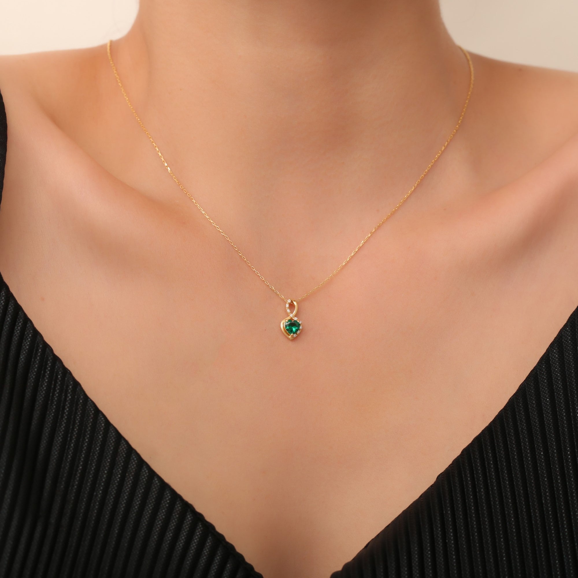 Emerald Infinity Heart Necklace in 14K Solid Gold with Real Diamonds | May Birthstone Queen Jewelry Necklace