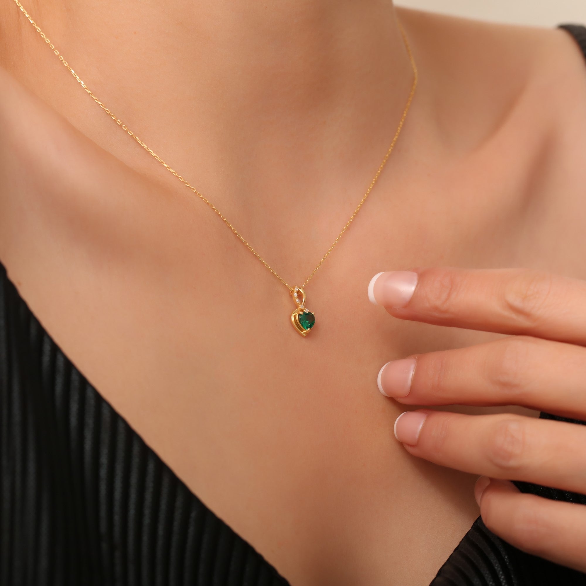 Emerald Infinity Heart Necklace in 14K Solid Gold with Real Diamonds | May Birthstone Queen Jewelry Necklace