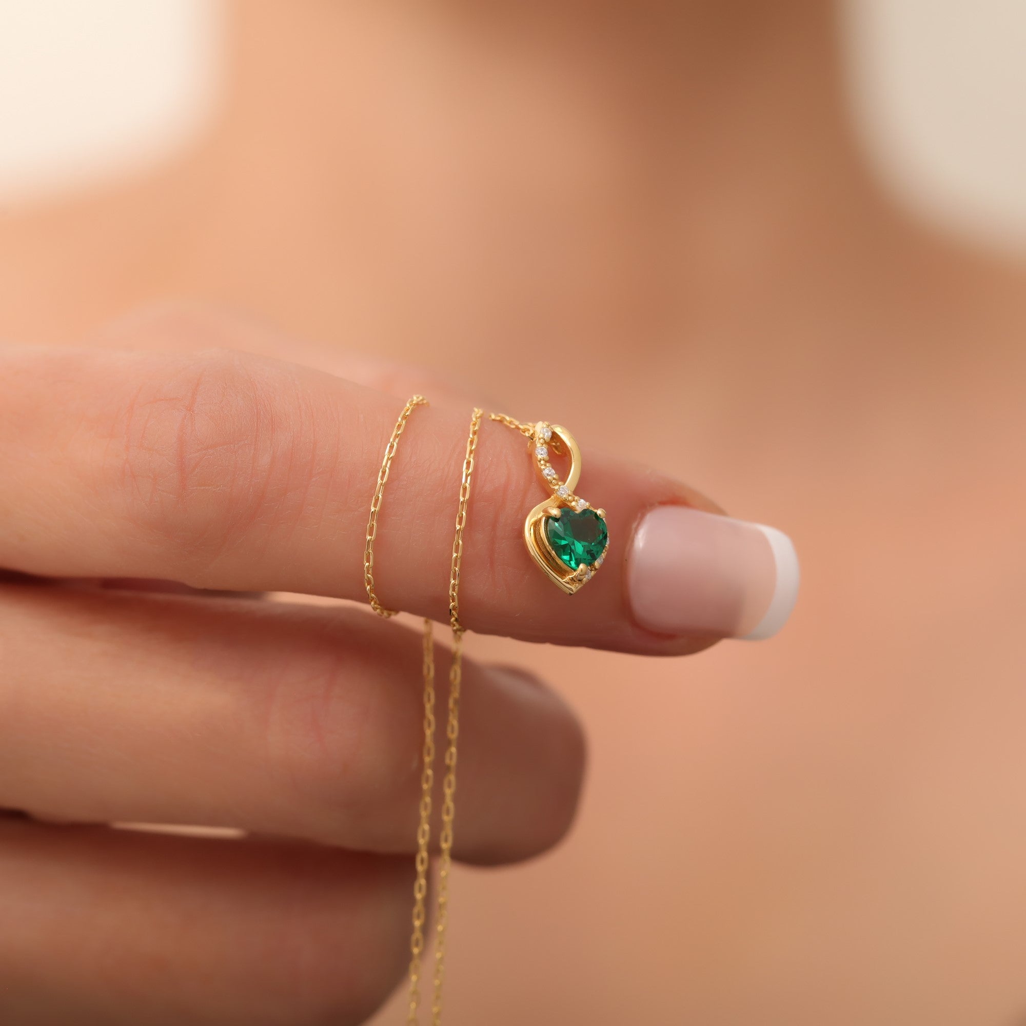 Emerald Infinity Heart Necklace in 14K Solid Gold with Real Diamonds | May Birthstone Queen Jewelry Necklace