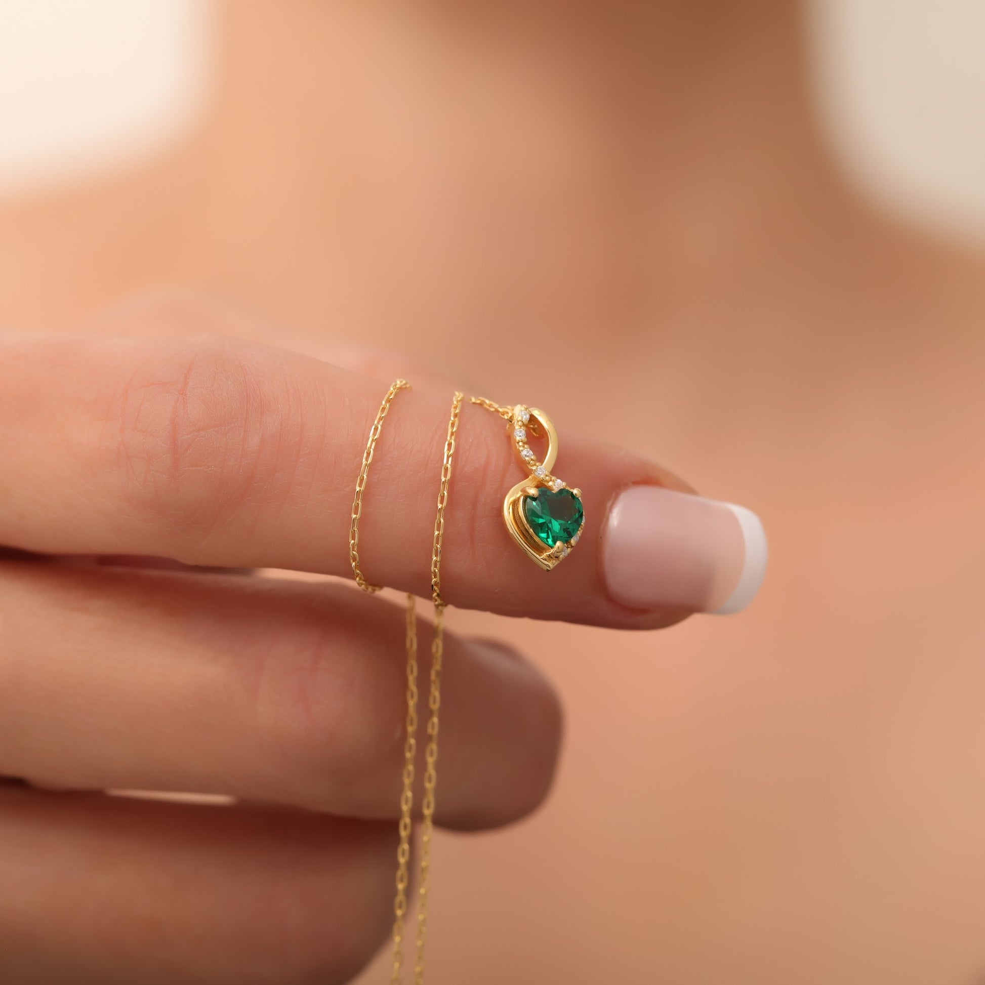 Emerald Infinity Heart Necklace in 14K Solid Gold with Real Diamonds | May Birthstone Queen Jewelry Necklace