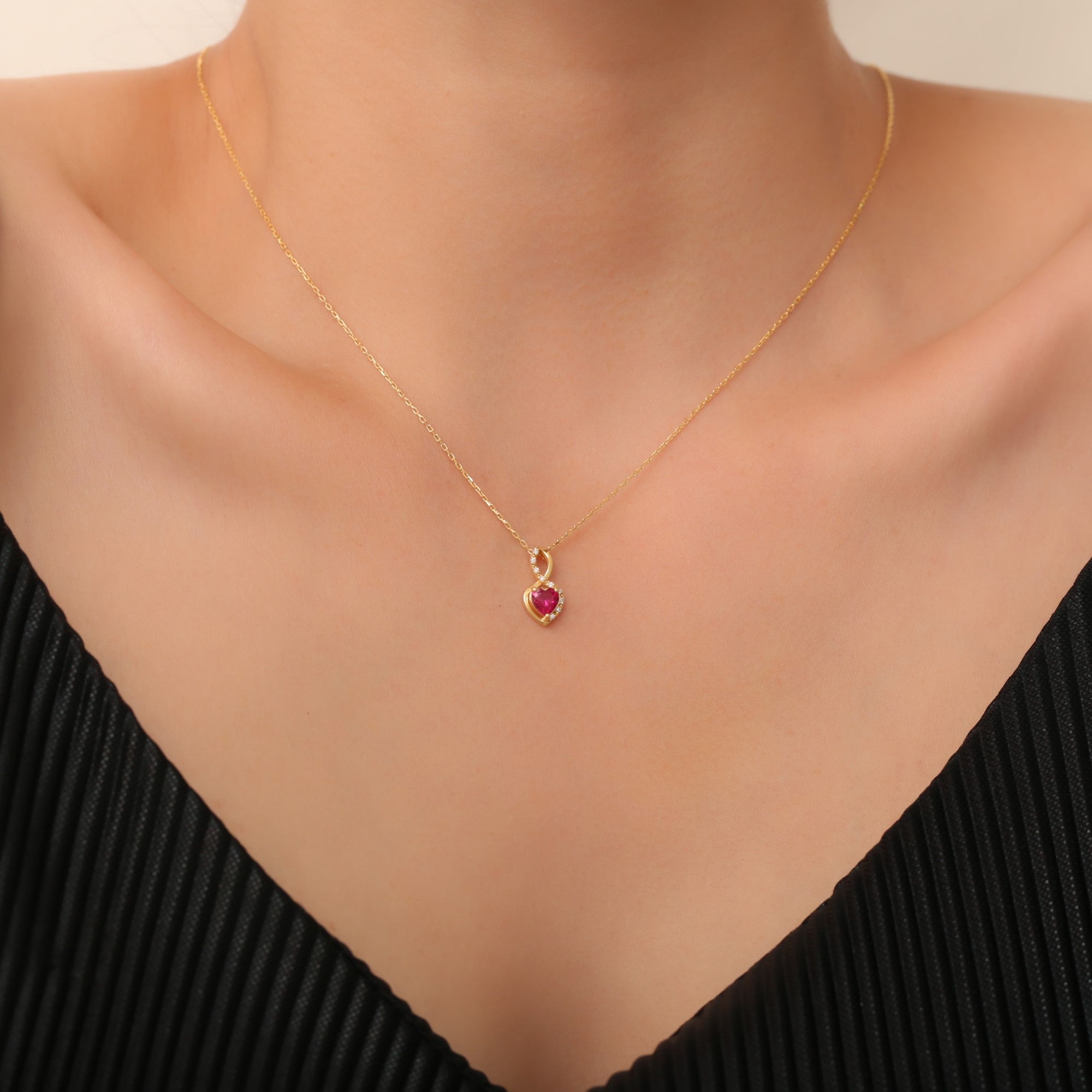 Ruby Infinity Heart Necklace in 14K Solid Gold with Real Diamonds | July Birthstone Queen Jewelry Necklace