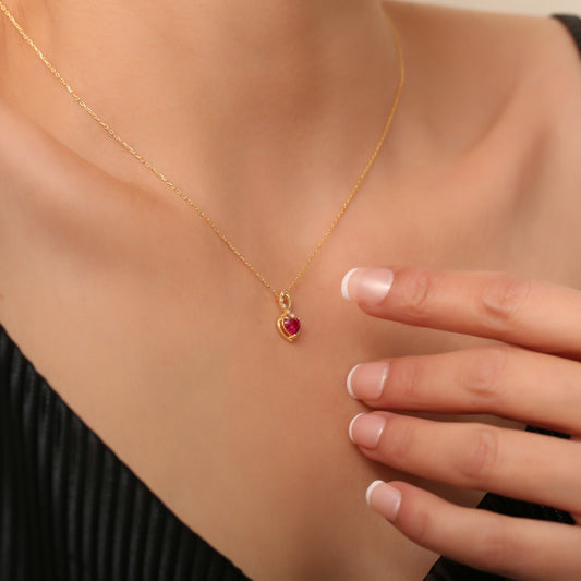 Ruby Infinity Heart Necklace in 14K Solid Gold with Real Diamonds | July Birthstone Queen Jewelry Necklace
