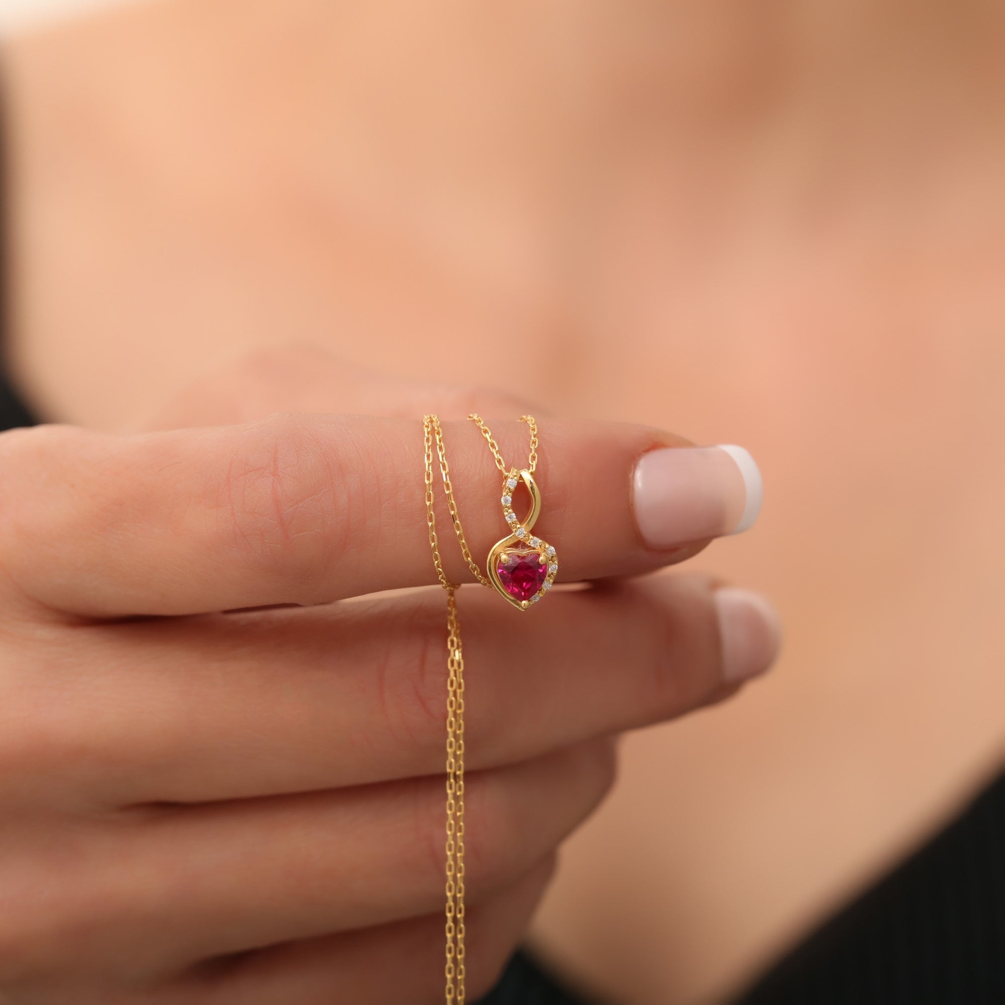 Ruby Infinity Heart Necklace in 14K Solid Gold with Real Diamonds | July Birthstone Queen Jewelry Necklace