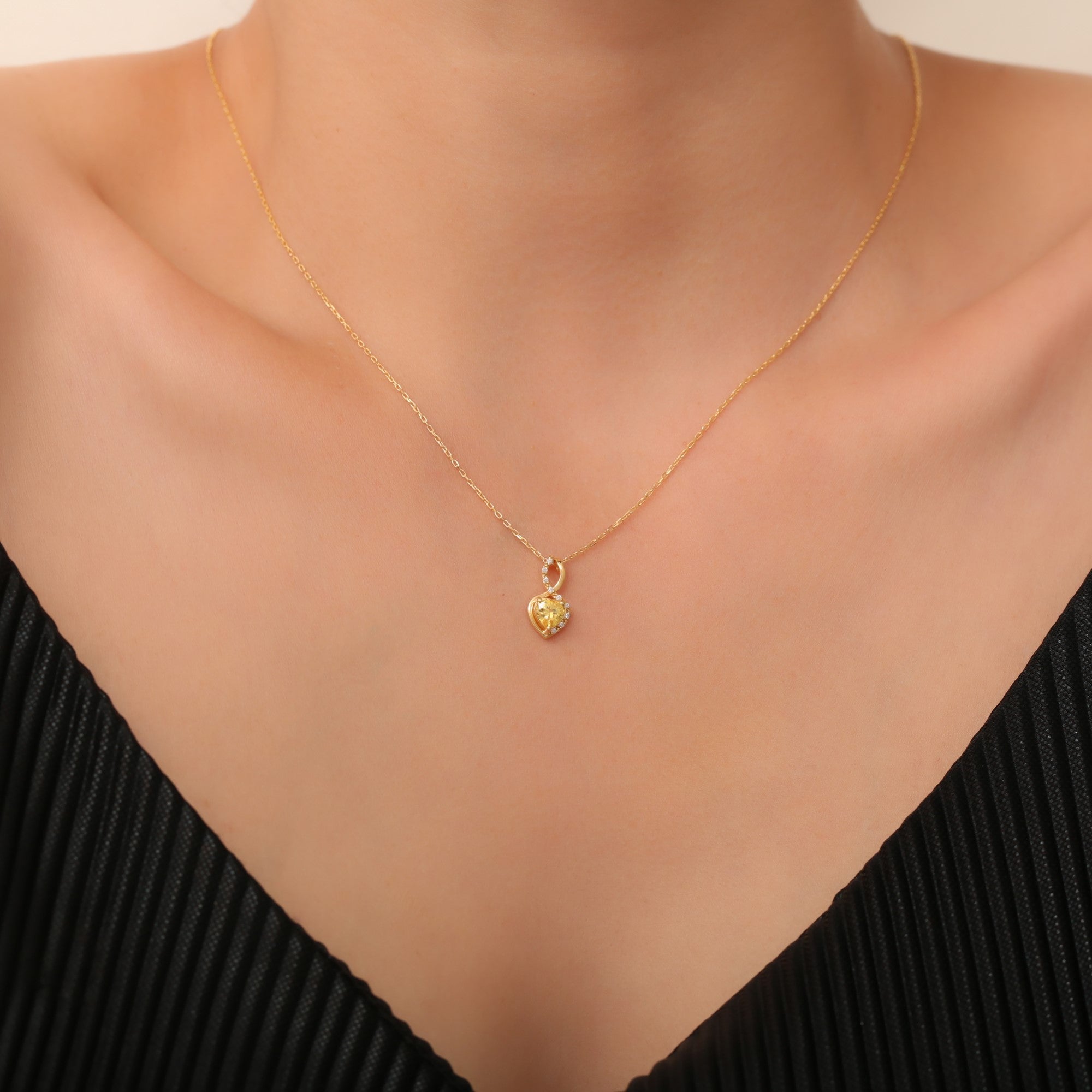 Yellow Topaz Infinity Heart Necklace in 14K Solid Gold with Real Diamonds | Birthstone Jewelry Queen Jewelry Necklace
