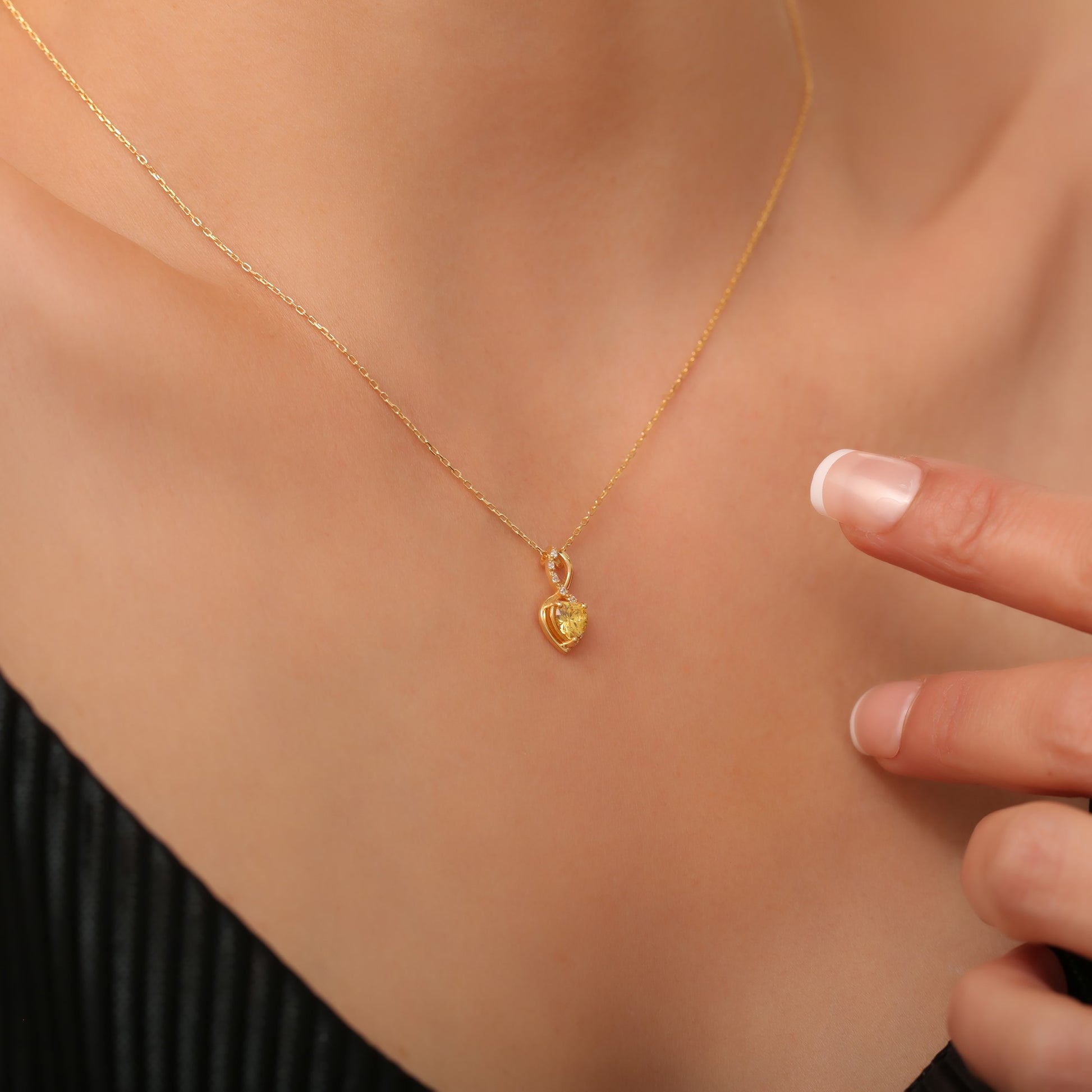 Yellow Topaz Infinity Heart Necklace in 14K Solid Gold with Real Diamonds | Birthstone Jewelry Queen Jewelry Necklace