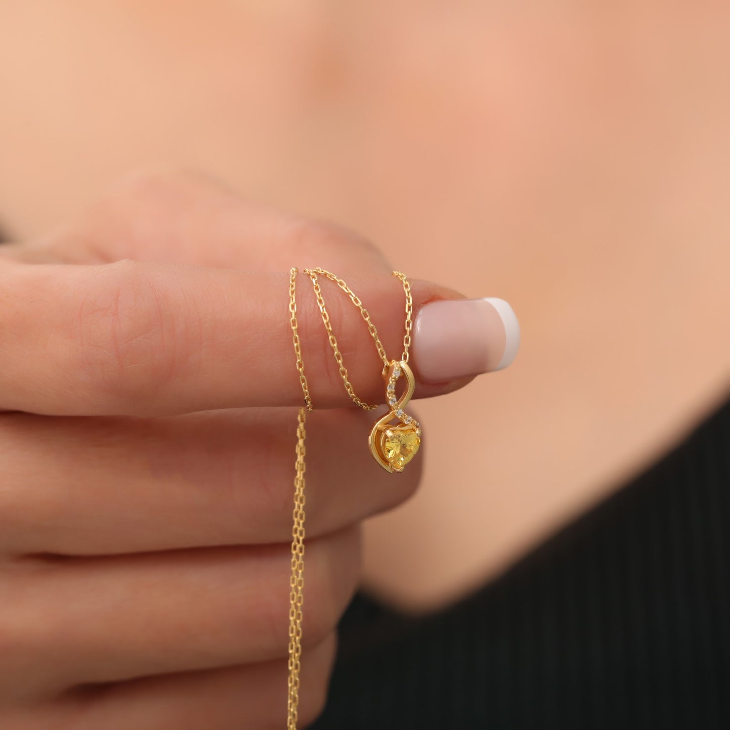 Yellow Topaz Infinity Heart Necklace in 14K Solid Gold with Real Diamonds | Birthstone Jewelry Queen Jewelry Necklace
