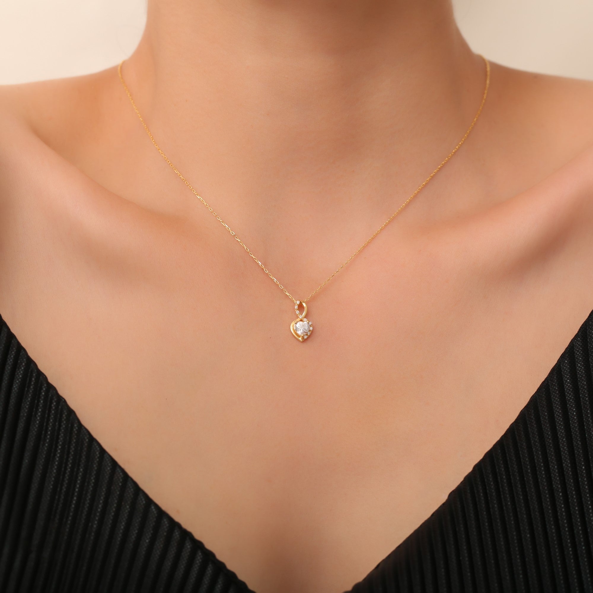 White Topaz Infinity Heart Necklace in 14K Solid Gold with Real Diamonds | April Birthstone Queen Jewelry Necklace