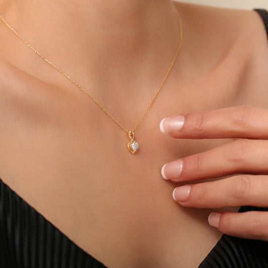 White Topaz Infinity Heart Necklace in 14K Solid Gold with Real Diamonds | April Birthstone Queen Jewelry Necklace