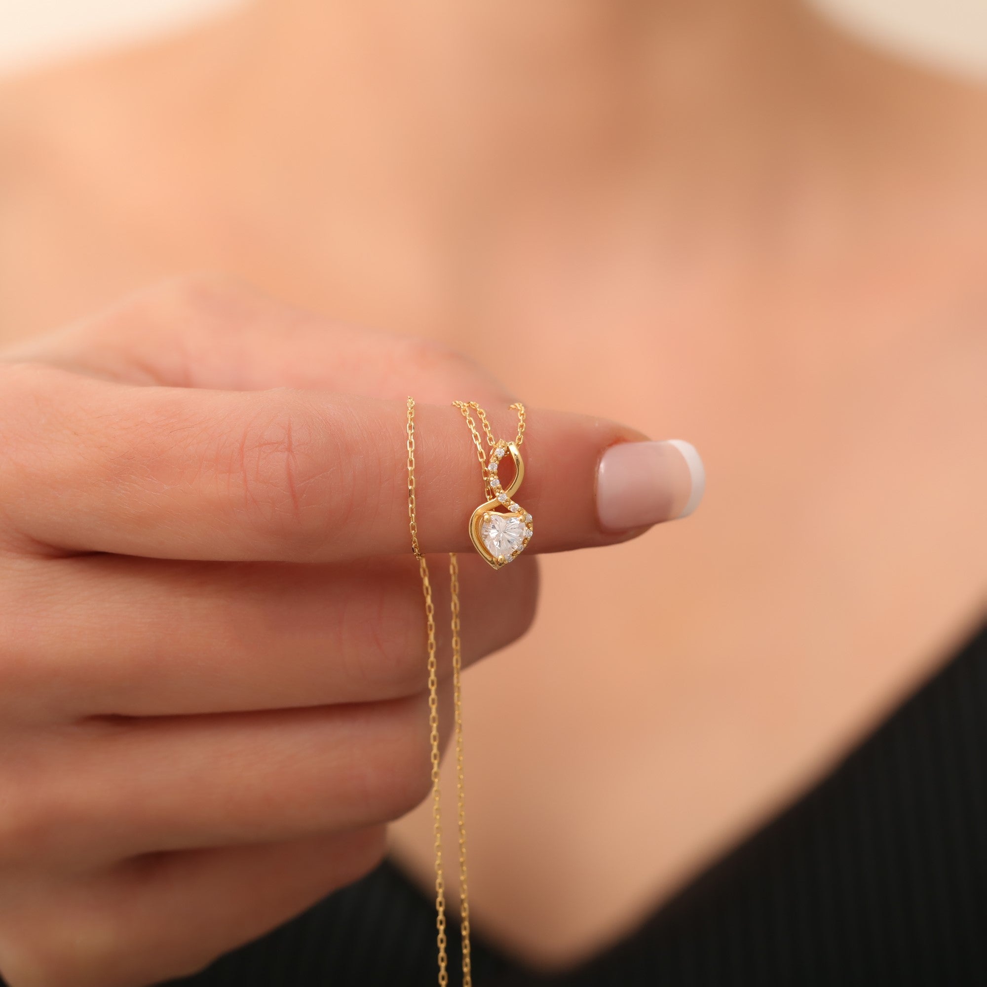 White Topaz Infinity Heart Necklace in 14K Solid Gold with Real Diamonds | April Birthstone Queen Jewelry Necklace