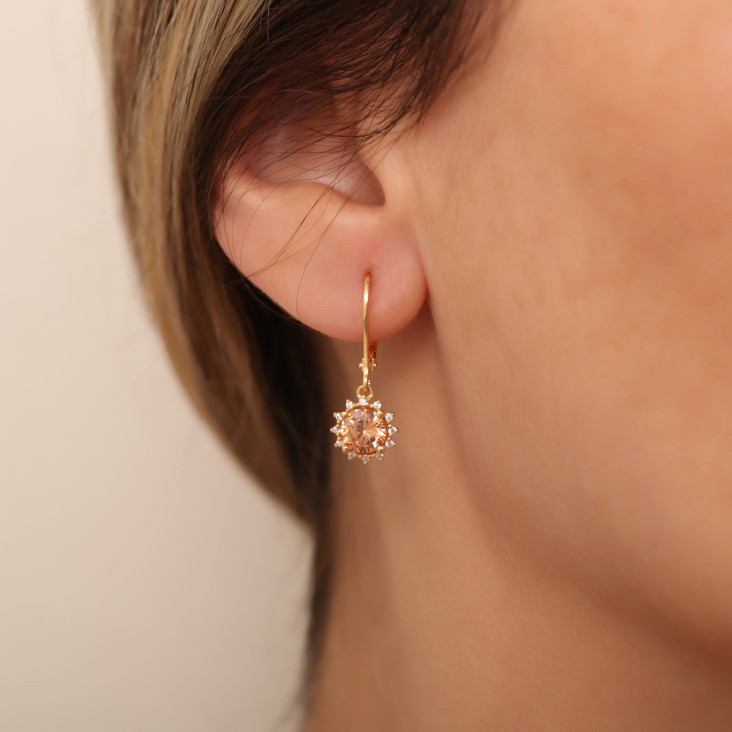 Dangle Citrine Round Earring Surrounded by Real Diamonds 8K/10K/14K Solid Gold, November Birthstone