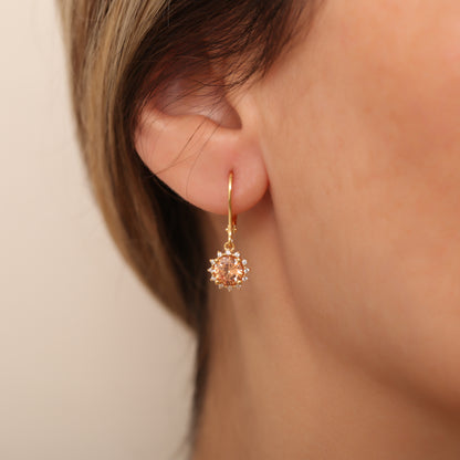 Dangle Citrine Round Earring Surrounded by Real Diamonds 8K/10K/14K Solid Gold, November Birthstone