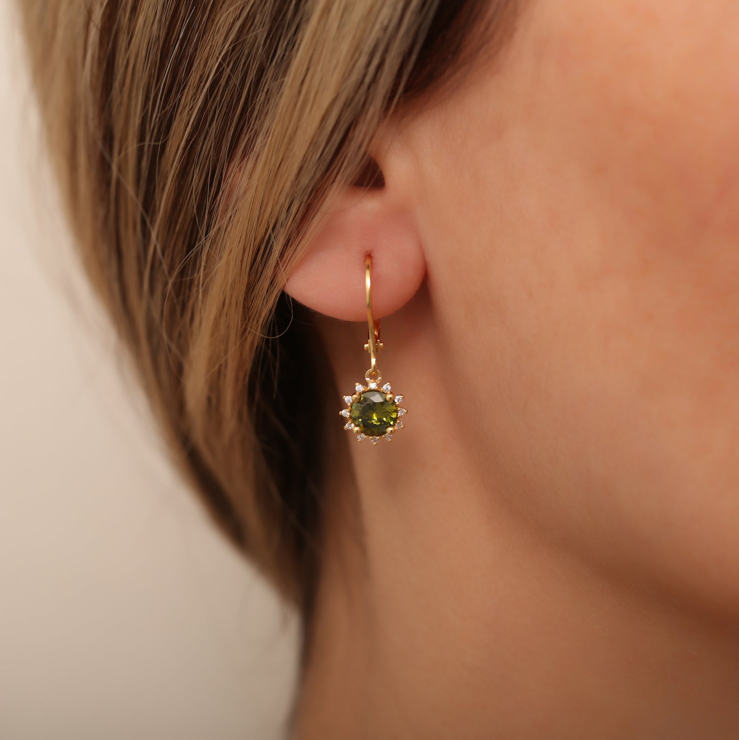Dangle Peridot Round Earring Surrounded by Real Diamonds 8K/10K/14K Solid Gold, August Birthstone