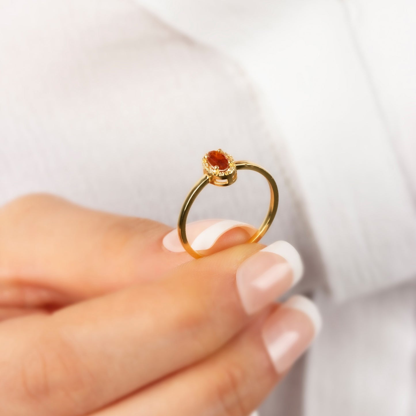 Garnet Oval Ring in 14K Solid Gold with Real Diamonds, January Birthstone