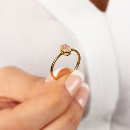 Pink Tourmaline Oval Ring in 14K Solid Gold with Real Diamonds, October Birthstone