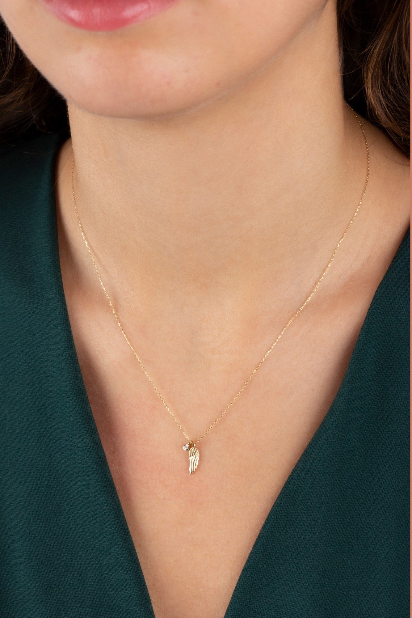 Angel Wing Necklace with Real Diamond | 14K Solid Gold Queen Jewelry Necklace
