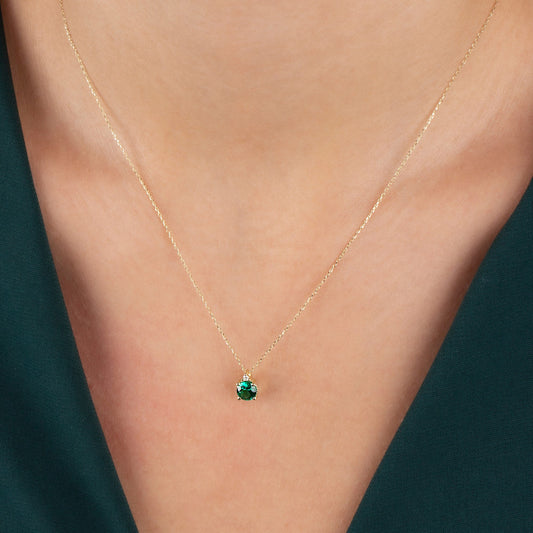 Emerald Round Necklace with Real Diamond | 14K Solid Gold Queen Jewelry Necklace