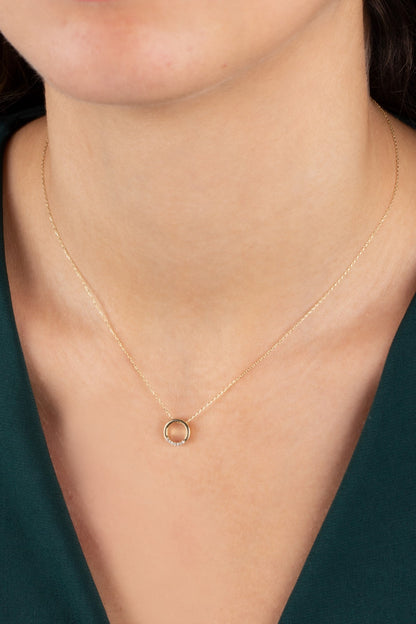 Hollow Circle Necklace with Real Diamonds | 14K Solid Gold Queen Jewelry Necklace