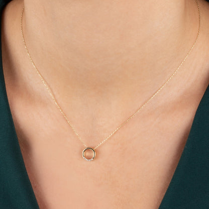 Hollow Circle Necklace with Real Diamonds | 14K Solid Gold Queen Jewelry Necklace
