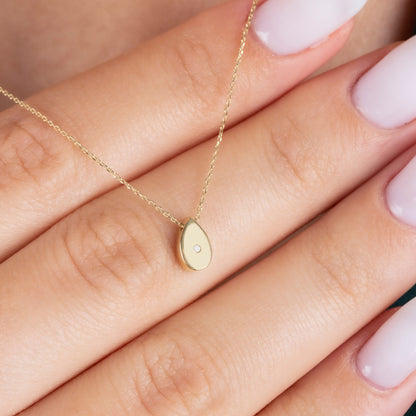 Water Drop Necklace with Real Diamond | 14K Solid Gold Queen Jewelry Necklace