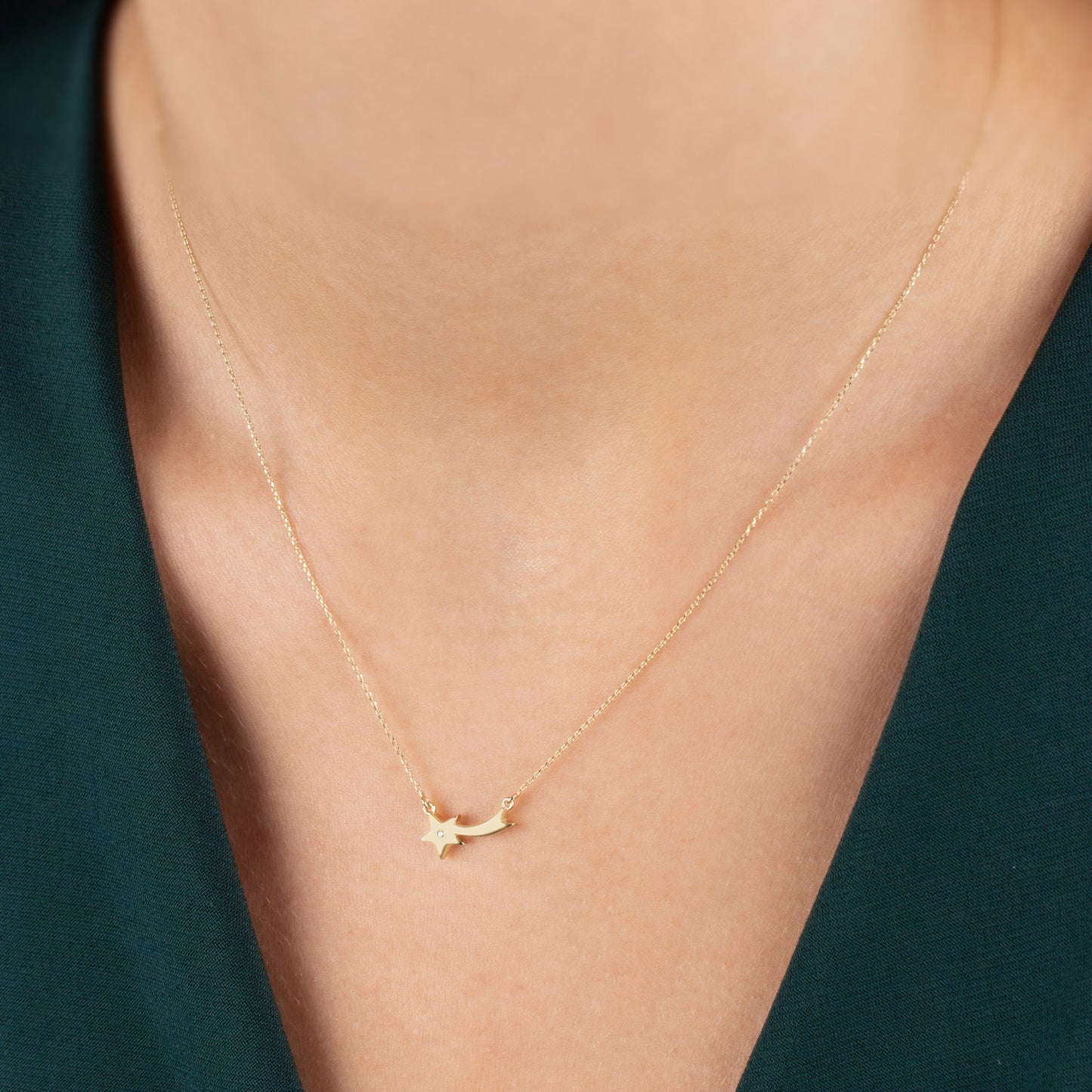 Comet Necklace with Real Diamonds | 14K Solid Gold Queen Jewelry Necklace