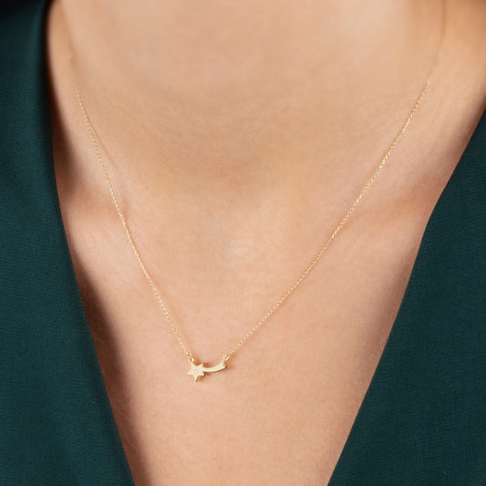 Comet Necklace with Real Diamonds | 14K Solid Gold Queen Jewelry Necklace