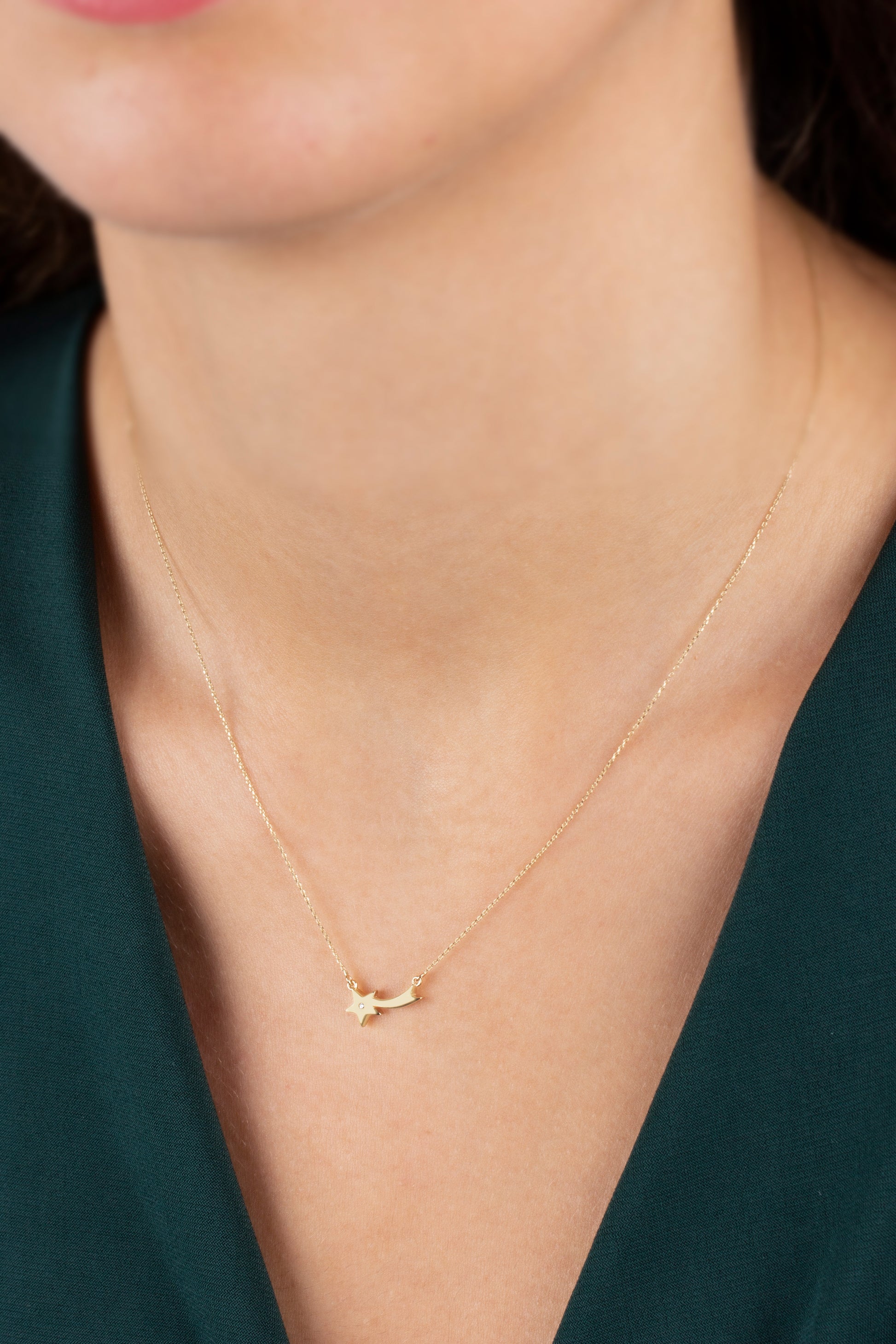 Comet Necklace with Real Diamonds | 14K Solid Gold Queen Jewelry Necklace