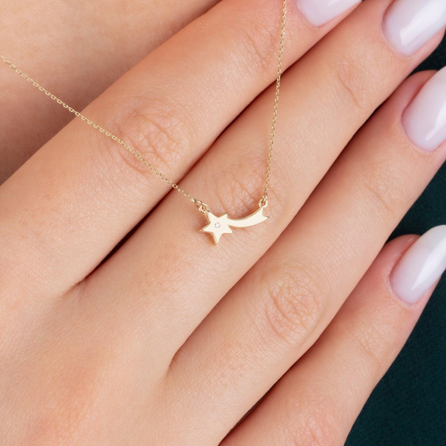 Comet Necklace with Real Diamonds | 14K Solid Gold Queen Jewelry Necklace