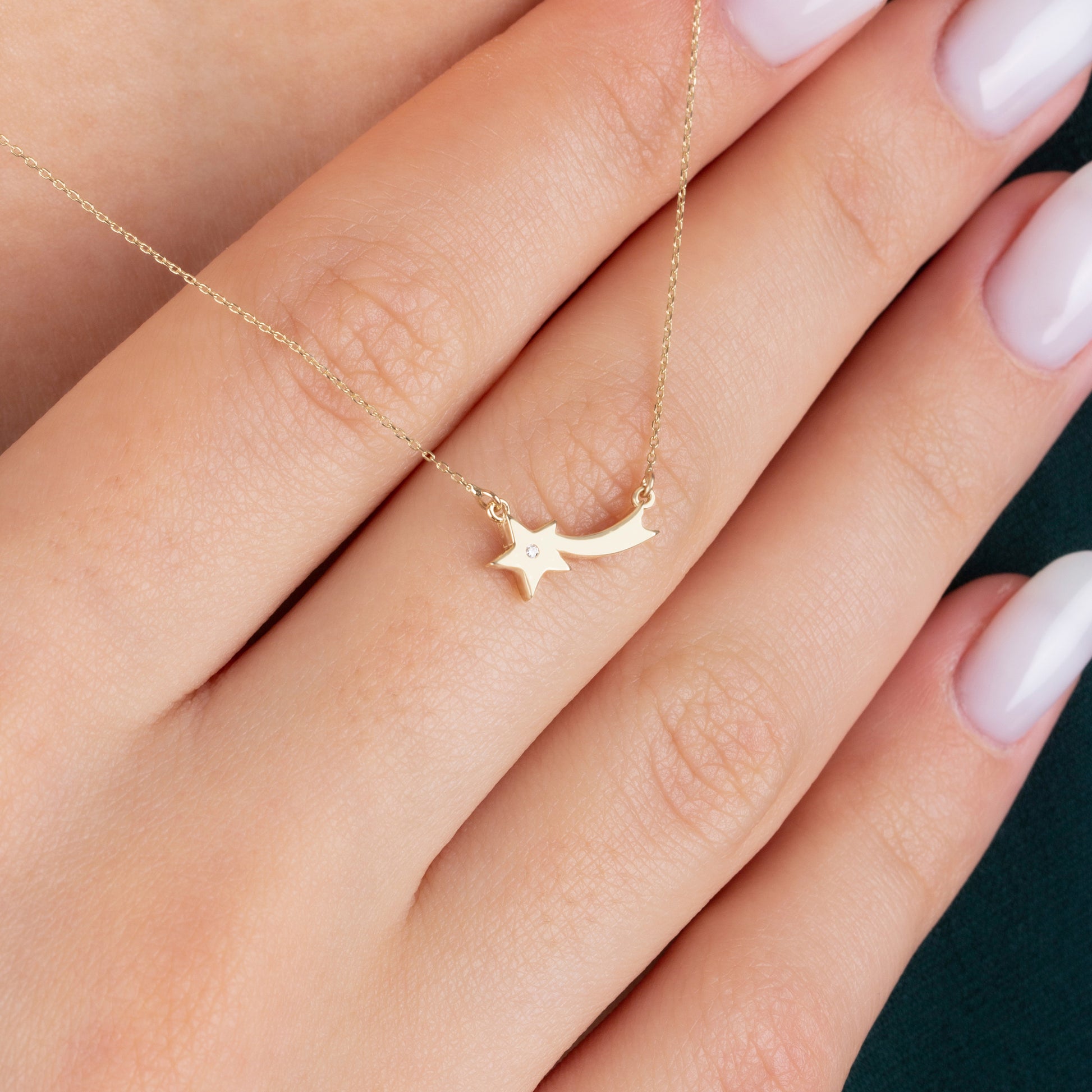 Comet Necklace with Real Diamonds | 14K Solid Gold Queen Jewelry Necklace