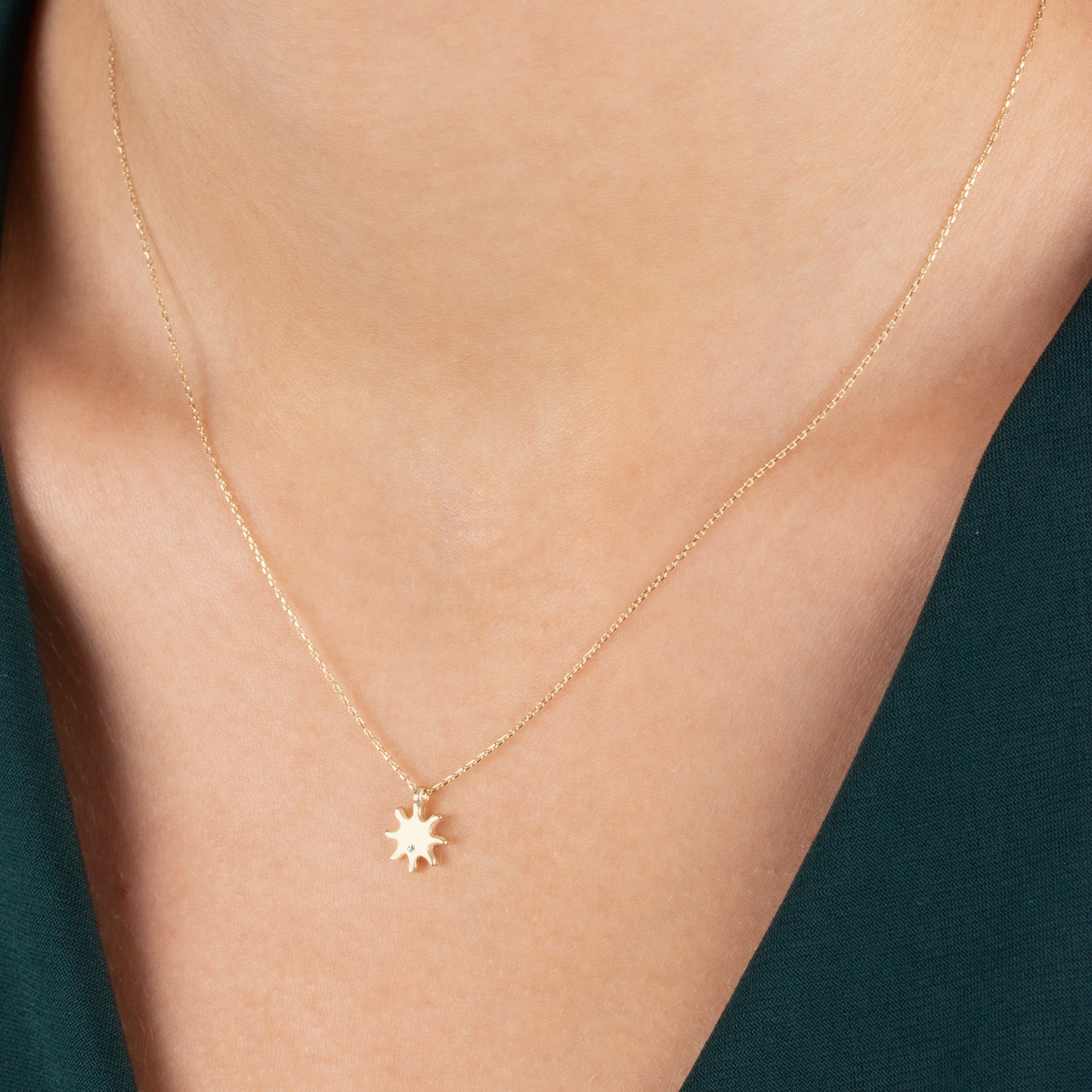 Sun Necklace with Real Diamond | 14K Solid Gold Pendant Queen Jewelry Necklace