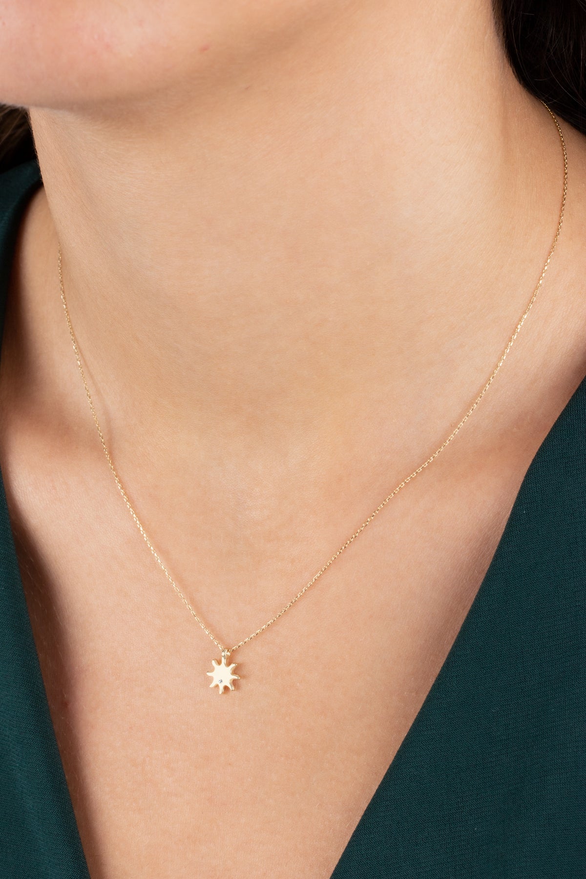 Sun Necklace with Real Diamond | 14K Solid Gold Pendant Queen Jewelry Necklace