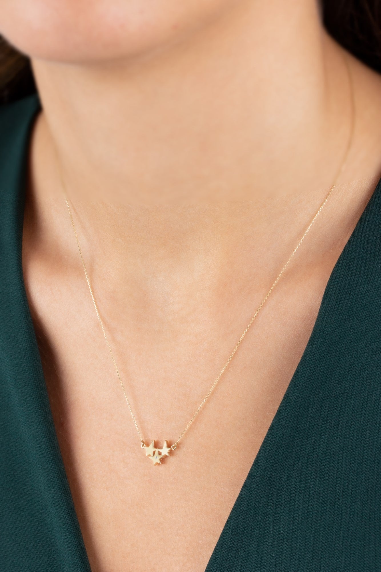 Three Stars Necklace with Real Diamond | 14K Solid Gold Queen Jewelry Necklace