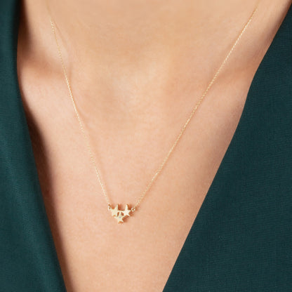 Three Stars Necklace with Real Diamond | 14K Solid Gold Queen Jewelry Necklace
