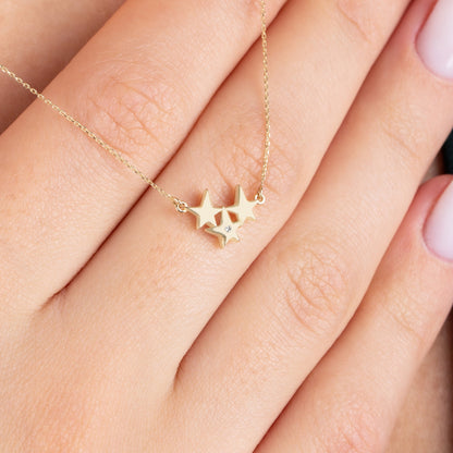 Three Stars Necklace with Real Diamond | 14K Solid Gold Queen Jewelry Necklace