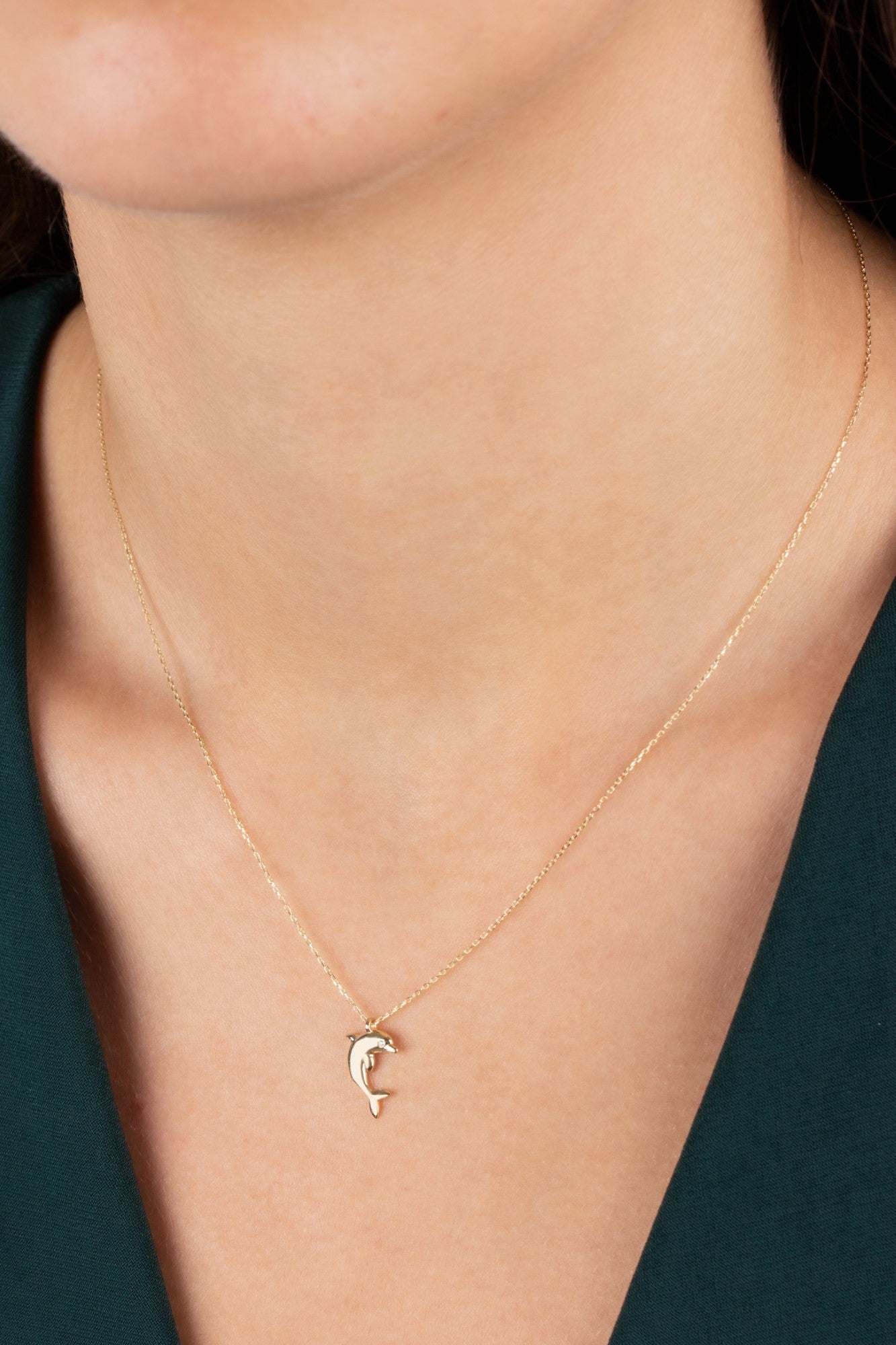 Dolphin Necklace with Real Diamond | 14K Solid Gold Queen Jewelry Necklace
