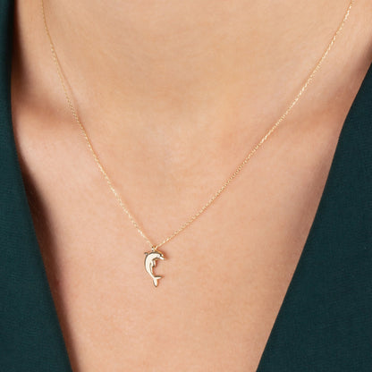 Dolphin Necklace with Real Diamond | 14K Solid Gold Queen Jewelry Necklace