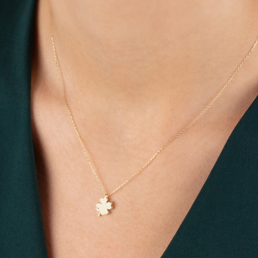 4 Leaf Clover Necklace with Real Diamond | 14K Solid Gold Queen Jewelry Necklace