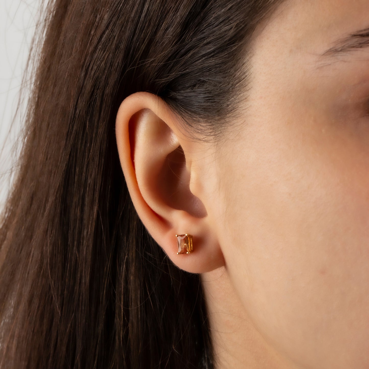Citrine Rectangle Stud Earring in 10K/14K Solid Gold, November Birthstone