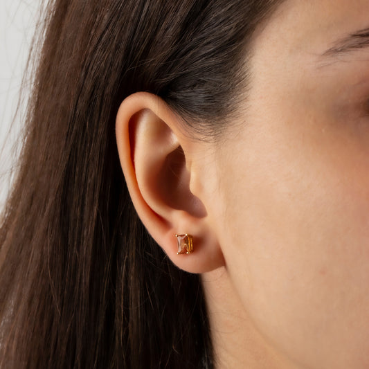 Citrine Rectangle Stud Earring in 10K/14K Solid Gold, November Birthstone
