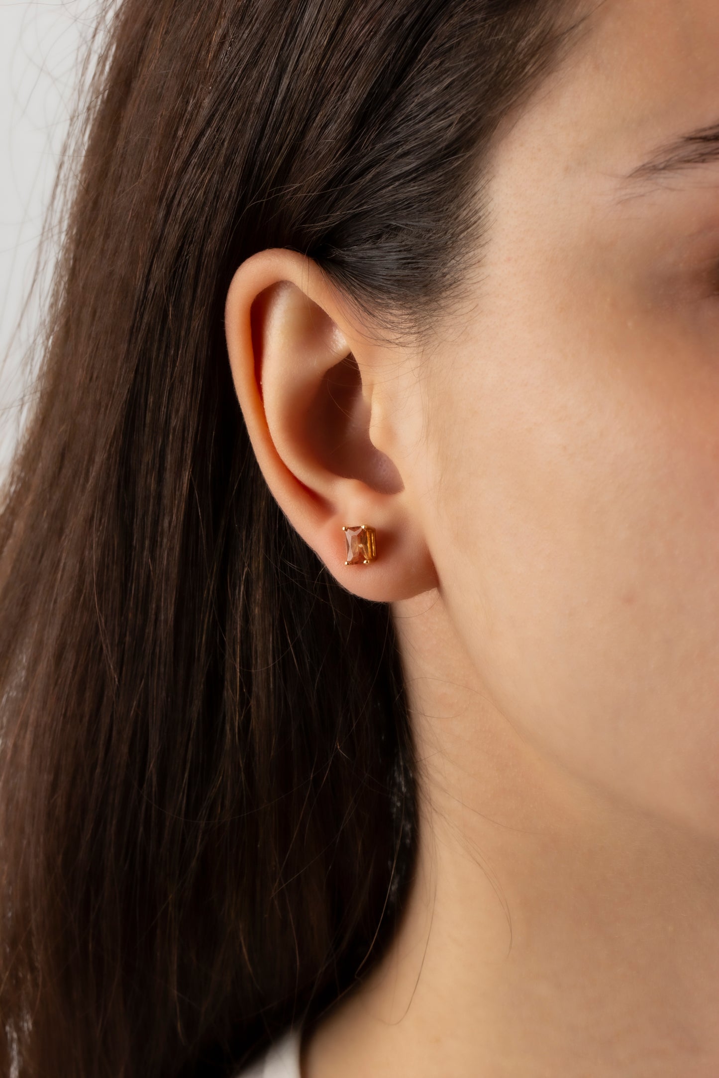 Citrine Rectangle Stud Earring in 10K/14K Solid Gold, November Birthstone