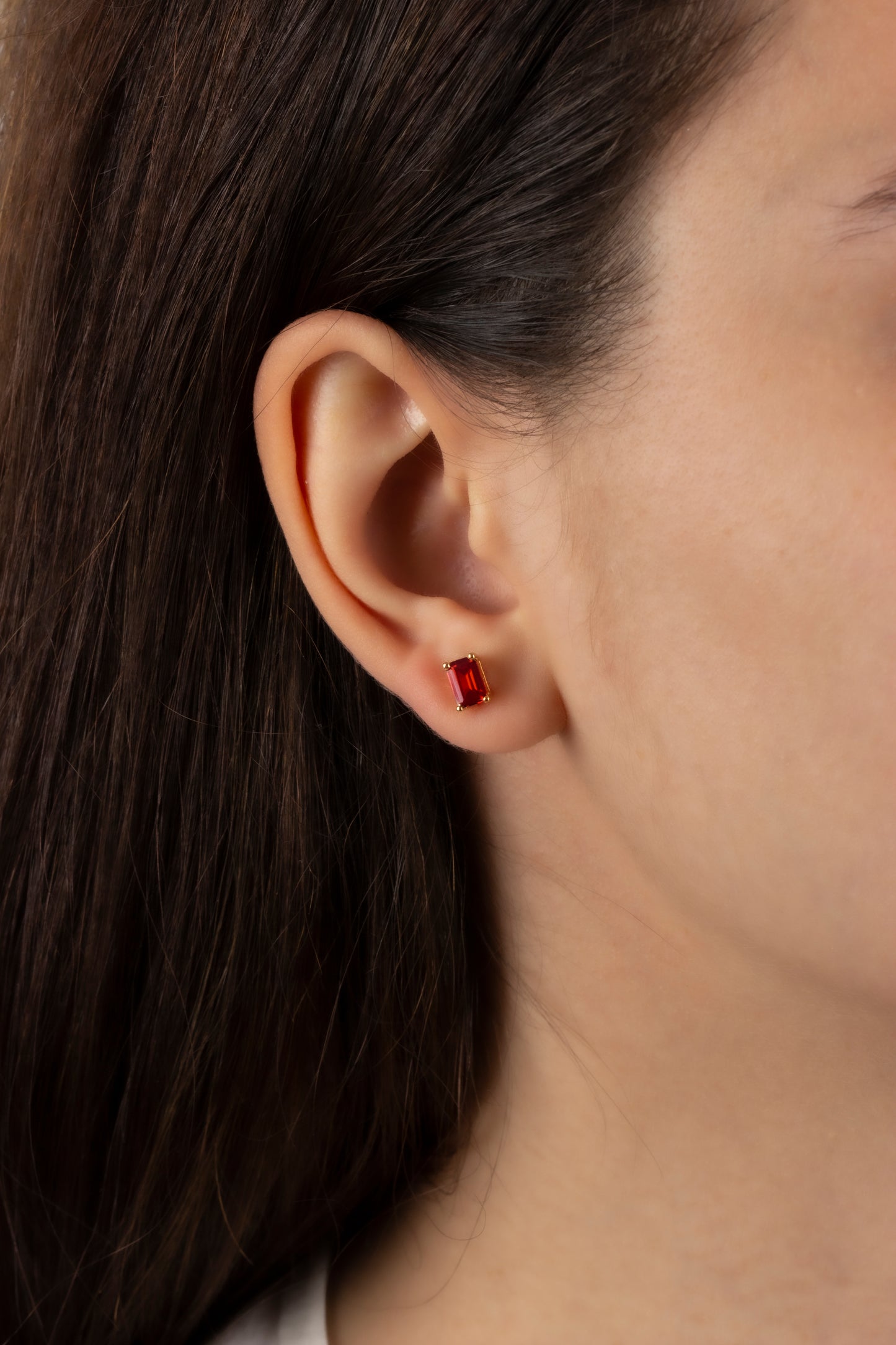 Garnet Rectangle Stud Earring in 10K/14K Solid Gold, January Birthstone